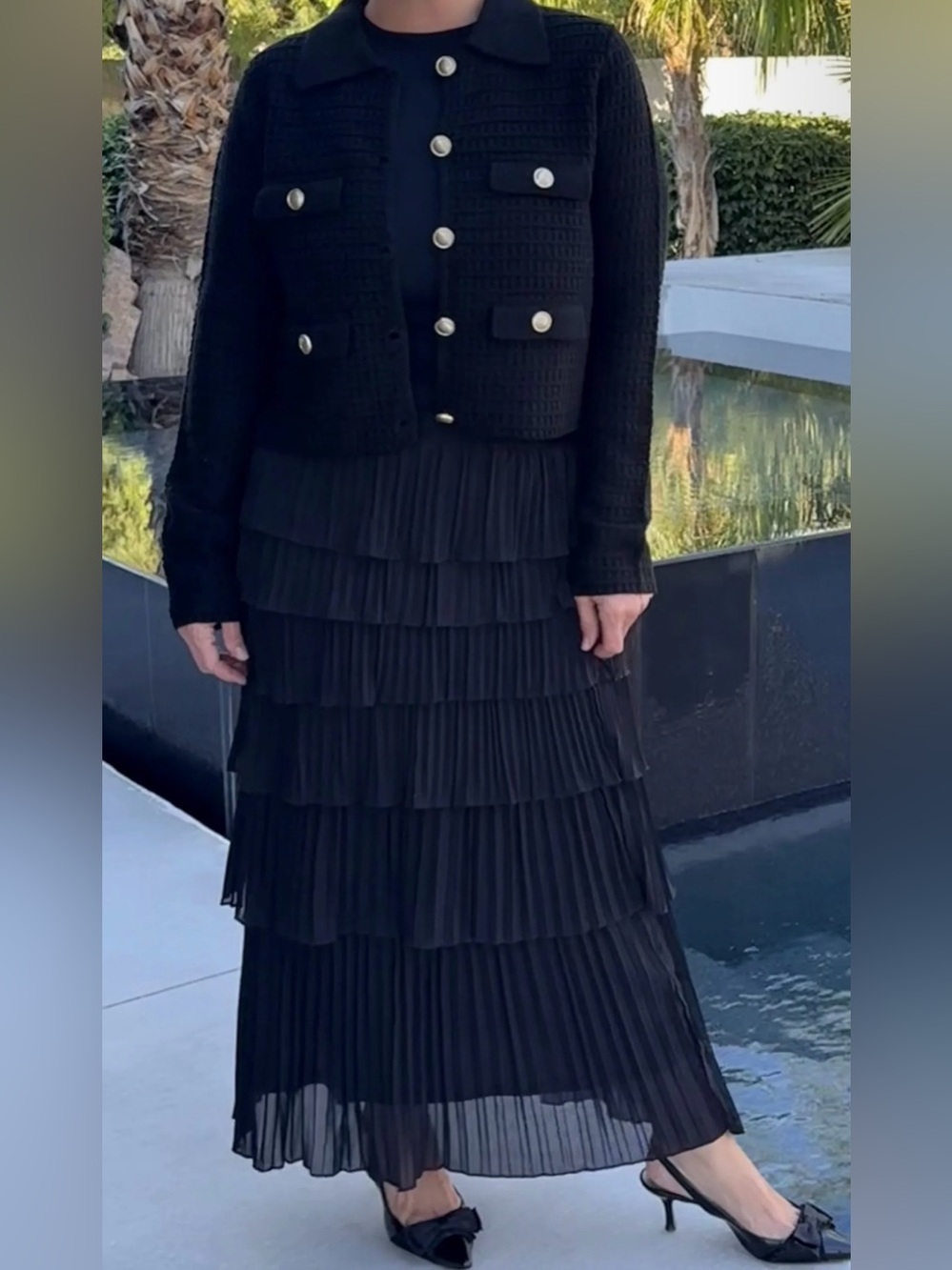 Modest Black Sweater Knit Jacket Woman’s Dressy Elegant S & M